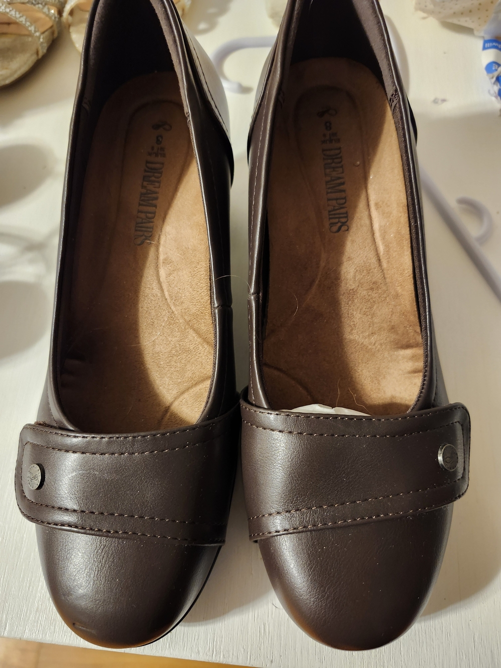 Dream Pairs Women's Brown Leather-Look Ballet Flats